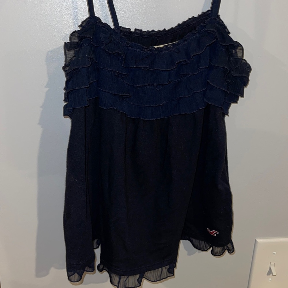 Navy Blue Tank with ruffles. Size Lg